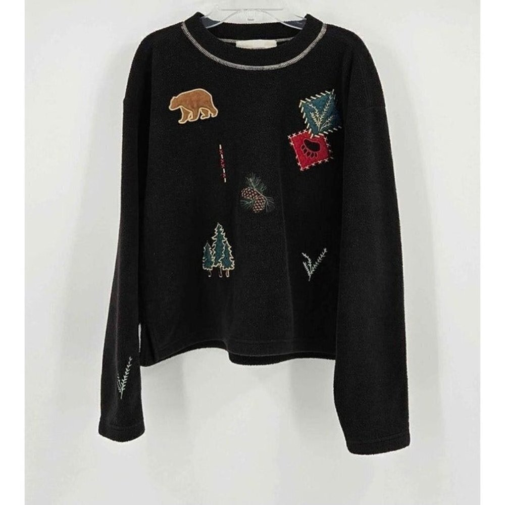 Artic Image Womens Appliqué Embroidered Fleece Long Sleeve Top From Alaska M